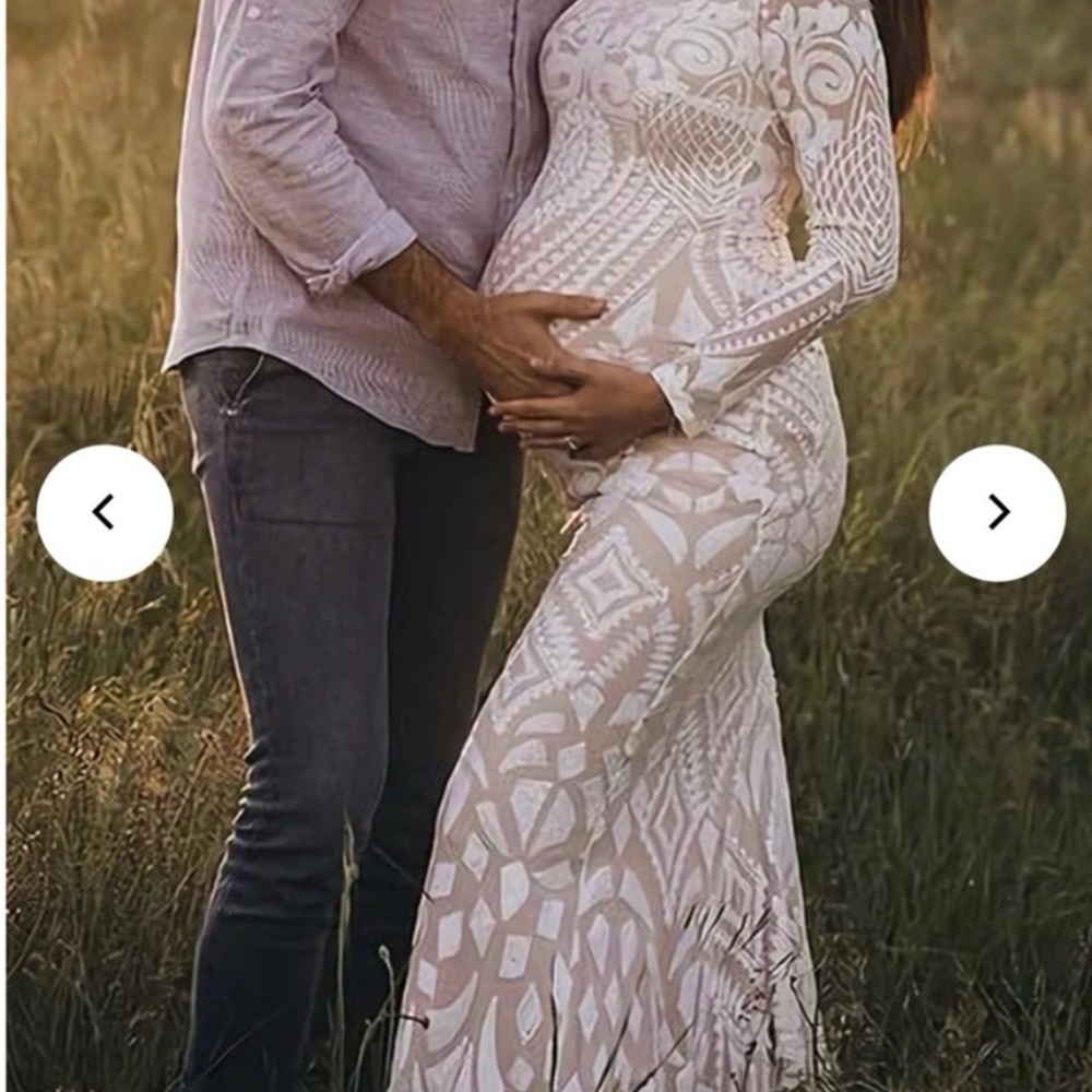 Elegant White Sequin Lace Maternity Gown